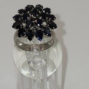 .925 Sterling Silver Flower Natural Black Sapphire Ring Size 7 Appraised at $665